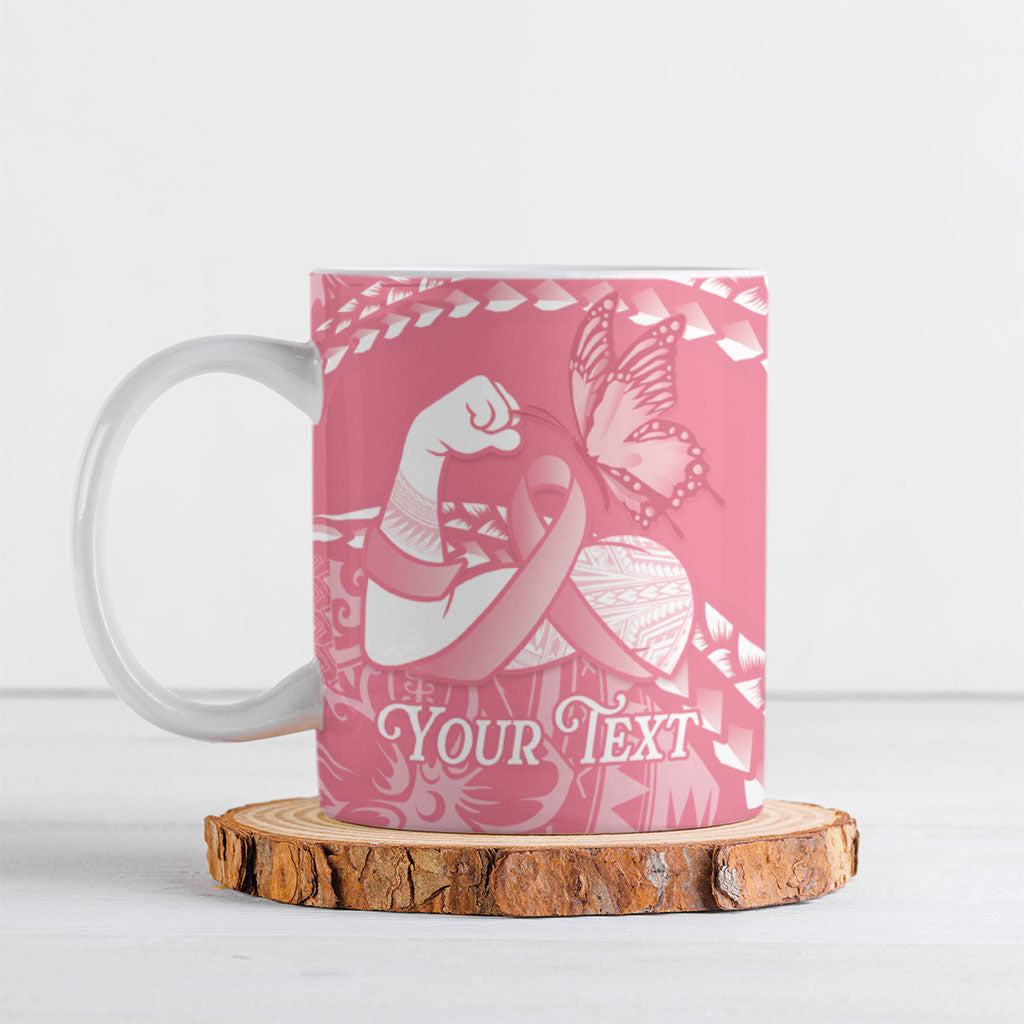 Personalised Polynesia Breast Cancer Awareness Ceramic Mug Brave Strong Butterfly Pink Ribbon LT14 Pink - Polynesian Pride