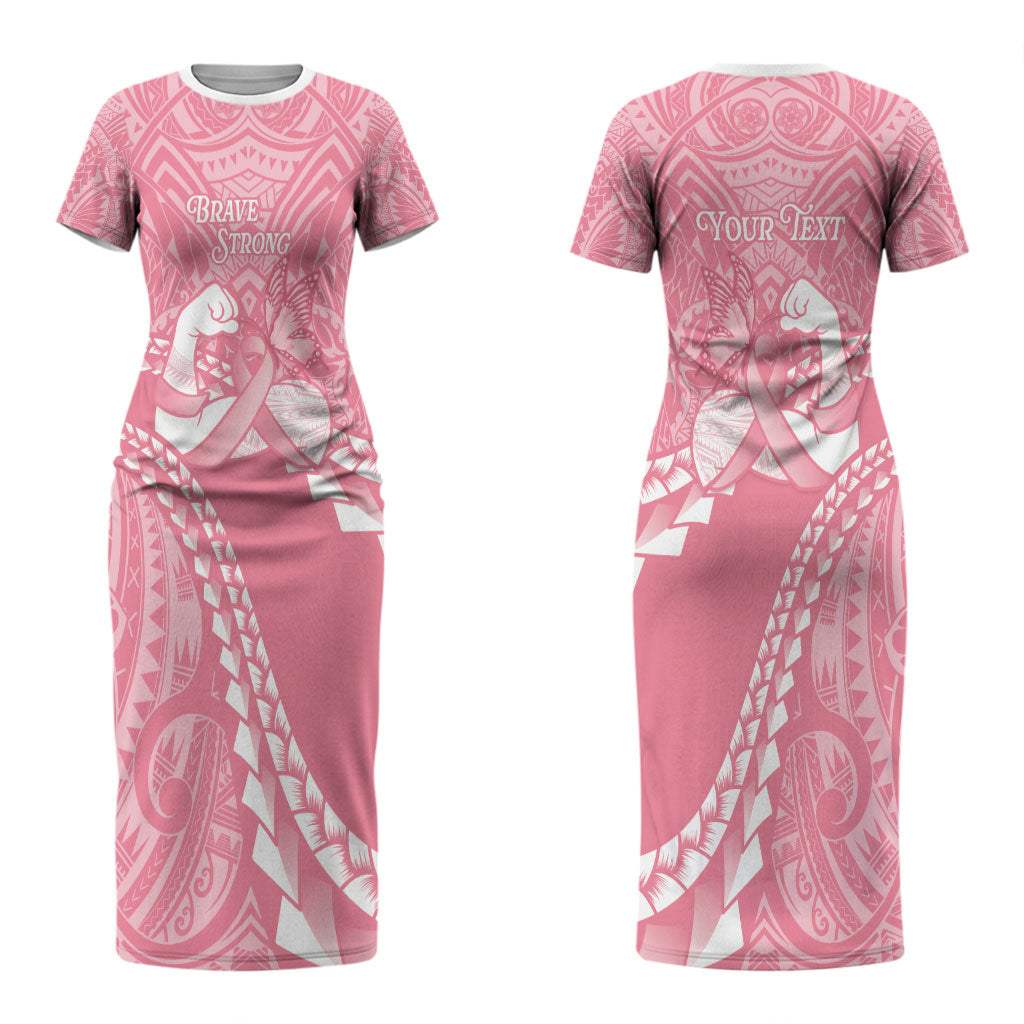 Personalised Polynesia Breast Cancer Awareness Couples Matching Short Sleeve Bodycon Dress and Long Sleeve Button Shirt Brave Strong Butterfly Pink Ribbon LT14 - Polynesian Pride
