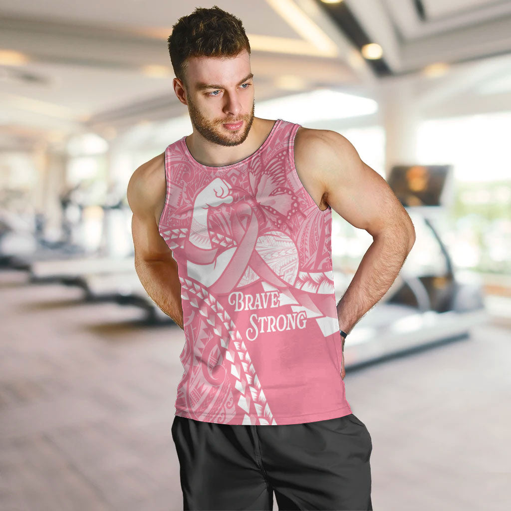 Personalised Polynesia Breast Cancer Awareness Men Tank Top Brave Strong Butterfly Pink Ribbon LT14 Pink - Polynesian Pride