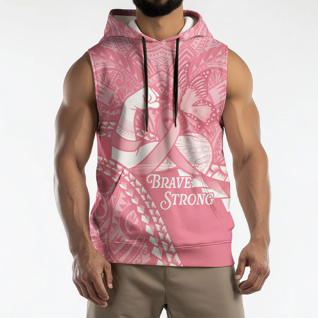 Personalised Polynesia Breast Cancer Awareness Sleeveless Hoodie Brave Strong Butterfly Pink Ribbon LT14 - Polynesian Pride