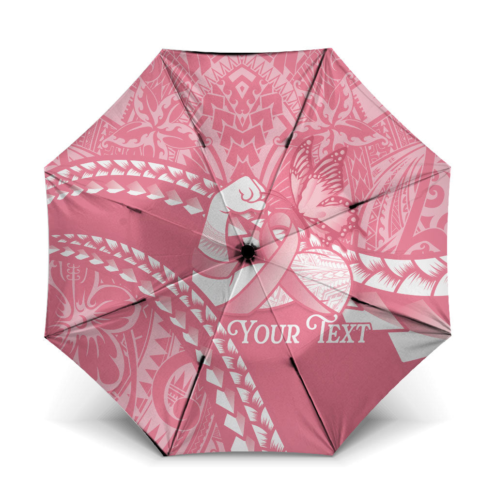 Personalised Polynesia Breast Cancer Awareness Umbrella Brave Strong Butterfly Pink Ribbon LT14 One Size Folded 11.42 inch Opened Diameter 37.4 inch Pink - Polynesian Pride