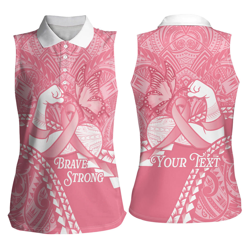 Personalised Polynesia Breast Cancer Awareness Women Sleeveless Polo Shirt Brave Strong Butterfly Pink Ribbon LT14 - Polynesian Pride