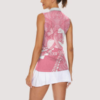 Personalised Polynesia Breast Cancer Awareness Women Sleeveless Polo Shirt Brave Strong Butterfly Pink Ribbon LT14 - Polynesian Pride