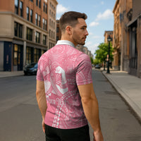 Personalised Polynesia Breast Cancer Awareness Zipper Polo Shirt Brave Strong Butterfly Pink Ribbon LT14 - Polynesian Pride