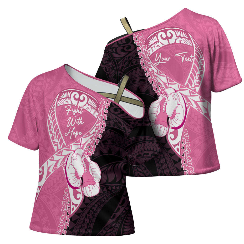 Personalised Polynesia Breast Cancer Awareness Cross Shoulder Shirt Fight With Hope Pink Ribbon Boxing Gloves LT14 - Polynesian Pride