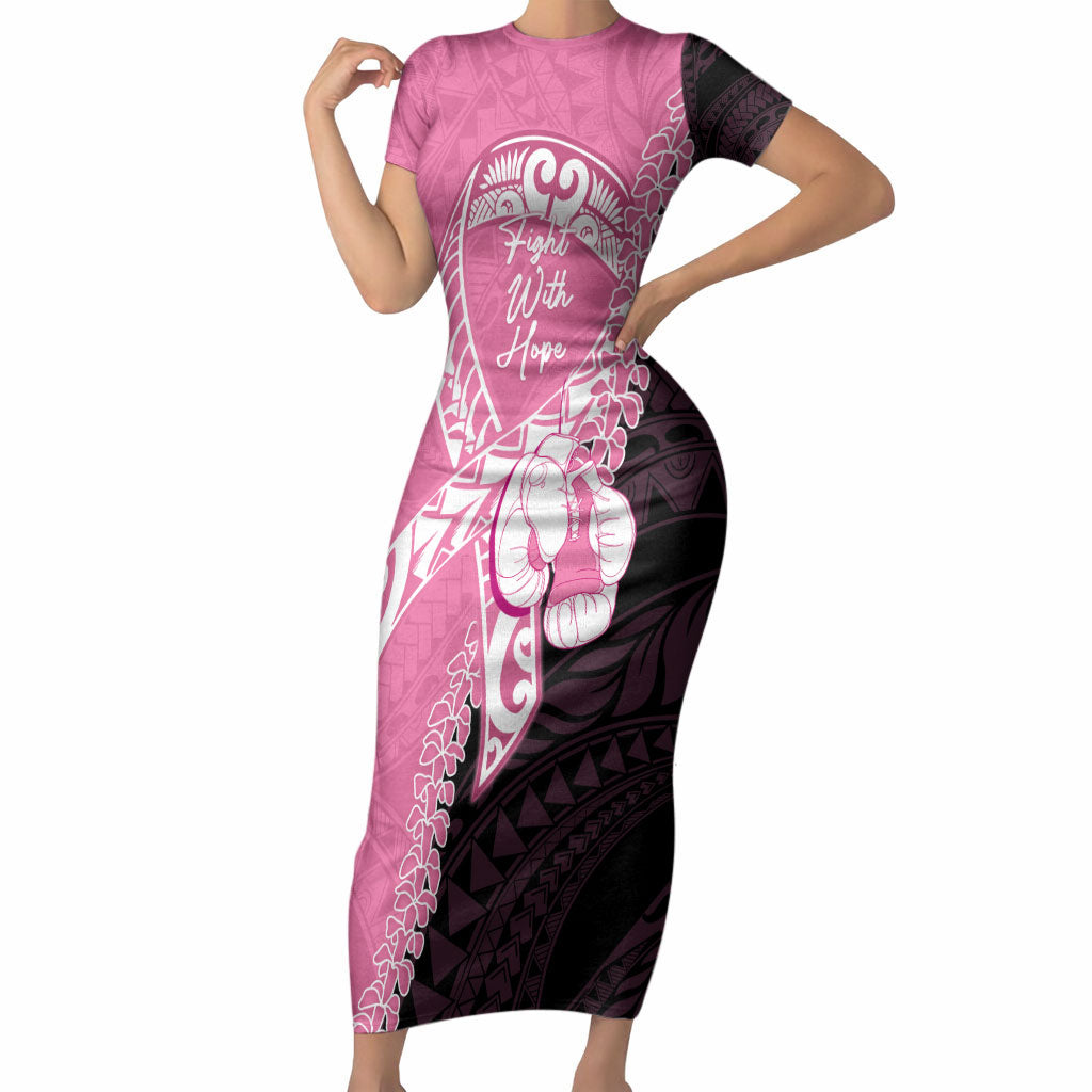 Personalised Polynesia Breast Cancer Awareness Short Sleeve Bodycon Dress Fight With Hope Pink Ribbon Boxing Gloves LT14 Long Dress Pink - Polynesian Pride