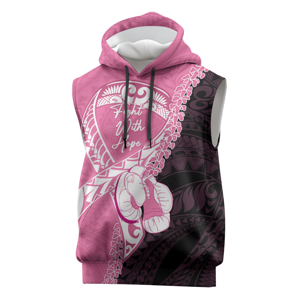 Personalised Polynesia Breast Cancer Awareness Sleeveless Hoodie Fight With Hope Pink Ribbon Boxing Gloves LT14 Pink - Polynesian Pride
