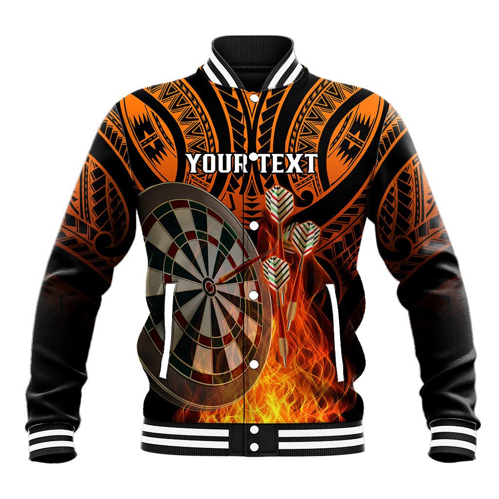 Personalised Polynesian Darts Baseball Jacket Fire Burning With Tribal Tattoo LT14 Unisex Orange - Polynesian Pride