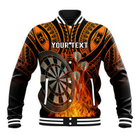 Personalised Polynesian Darts Baseball Jacket Fire Burning With Tribal Tattoo LT14 Unisex Orange - Polynesian Pride