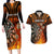 Personalised Polynesian Darts Couples Matching Long Sleeve Bodycon Dress and Hawaiian Shirt Fire Burning With Tribal Tattoo LT14 Orange - Polynesian Pride