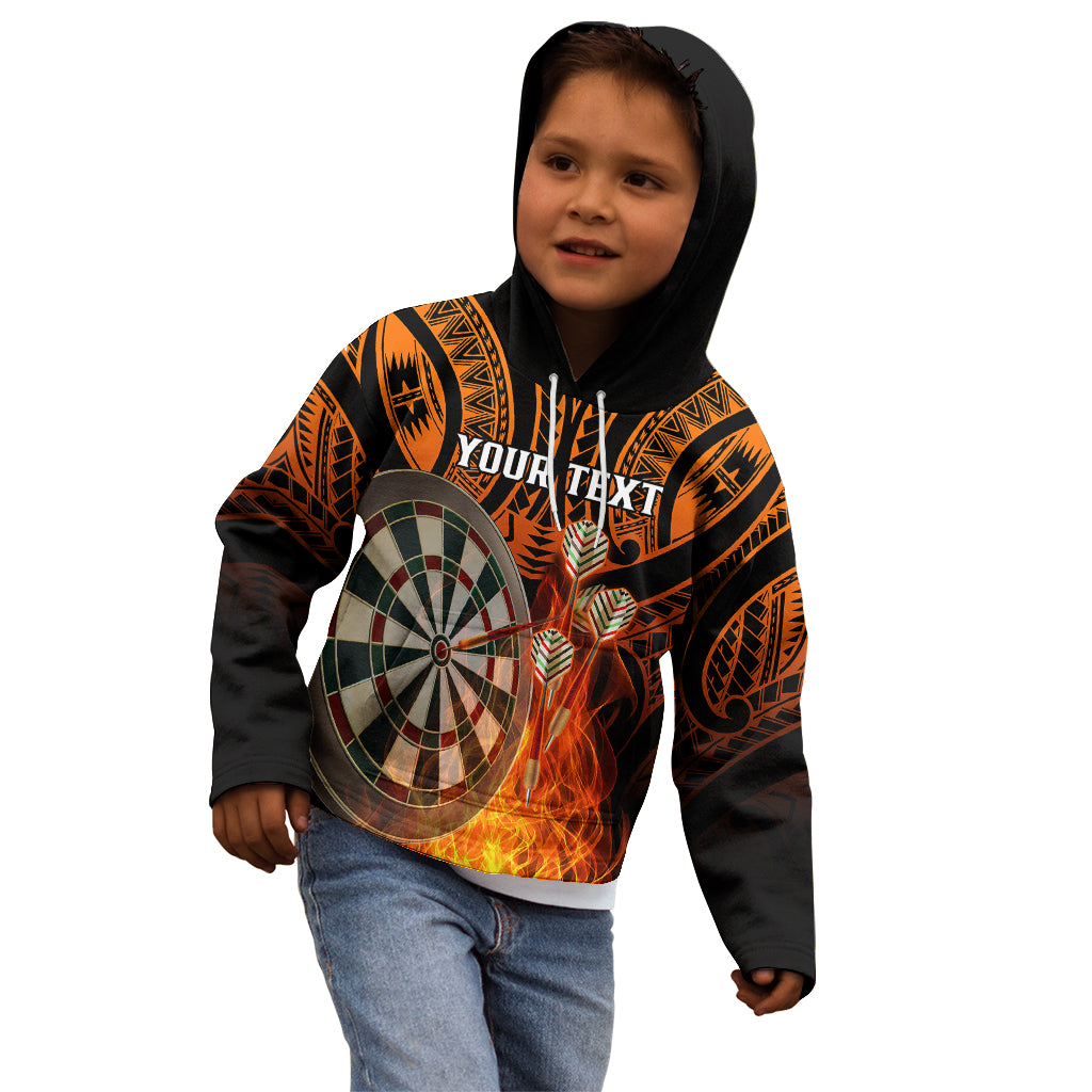 Personalised Polynesian Darts Kid Hoodie Fire Burning With Tribal Tattoo LT14 - Polynesian Pride