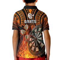 Personalised Polynesian Darts Kid Polo Shirt Fire Burning With Tribal Tattoo LT14 - Polynesian Pride