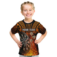 Personalised Polynesian Darts Kid T Shirt Fire Burning With Tribal Tattoo LT14 Orange - Polynesian Pride
