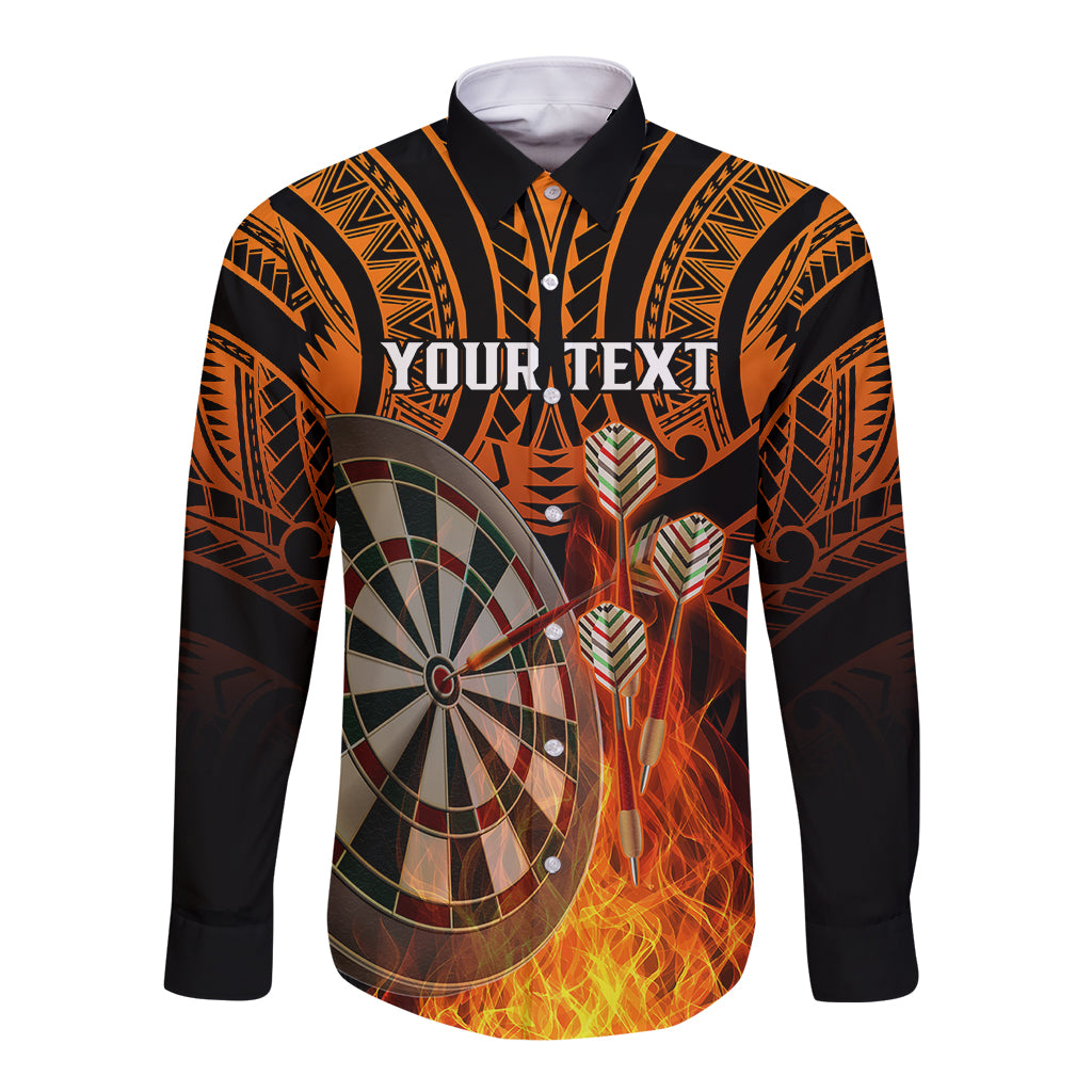 Personalised Polynesian Darts Long Sleeve Button Shirt Fire Burning With Tribal Tattoo LT14 Unisex Orange - Polynesian Pride