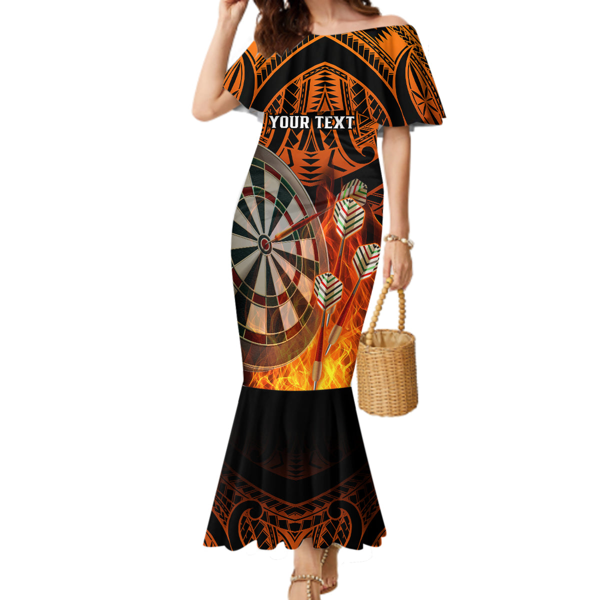 Personalised Polynesian Darts Mermaid Dress Fire Burning With Tribal Tattoo LT14 Women Orange - Polynesian Pride