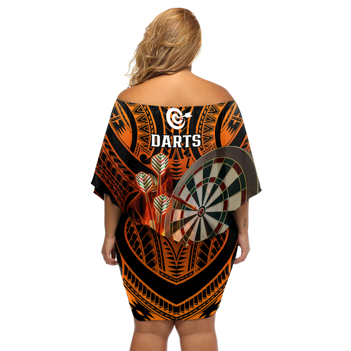 Personalised Polynesian Darts Off Shoulder Short Dress Fire Burning With Tribal Tattoo LT14 - Polynesian Pride