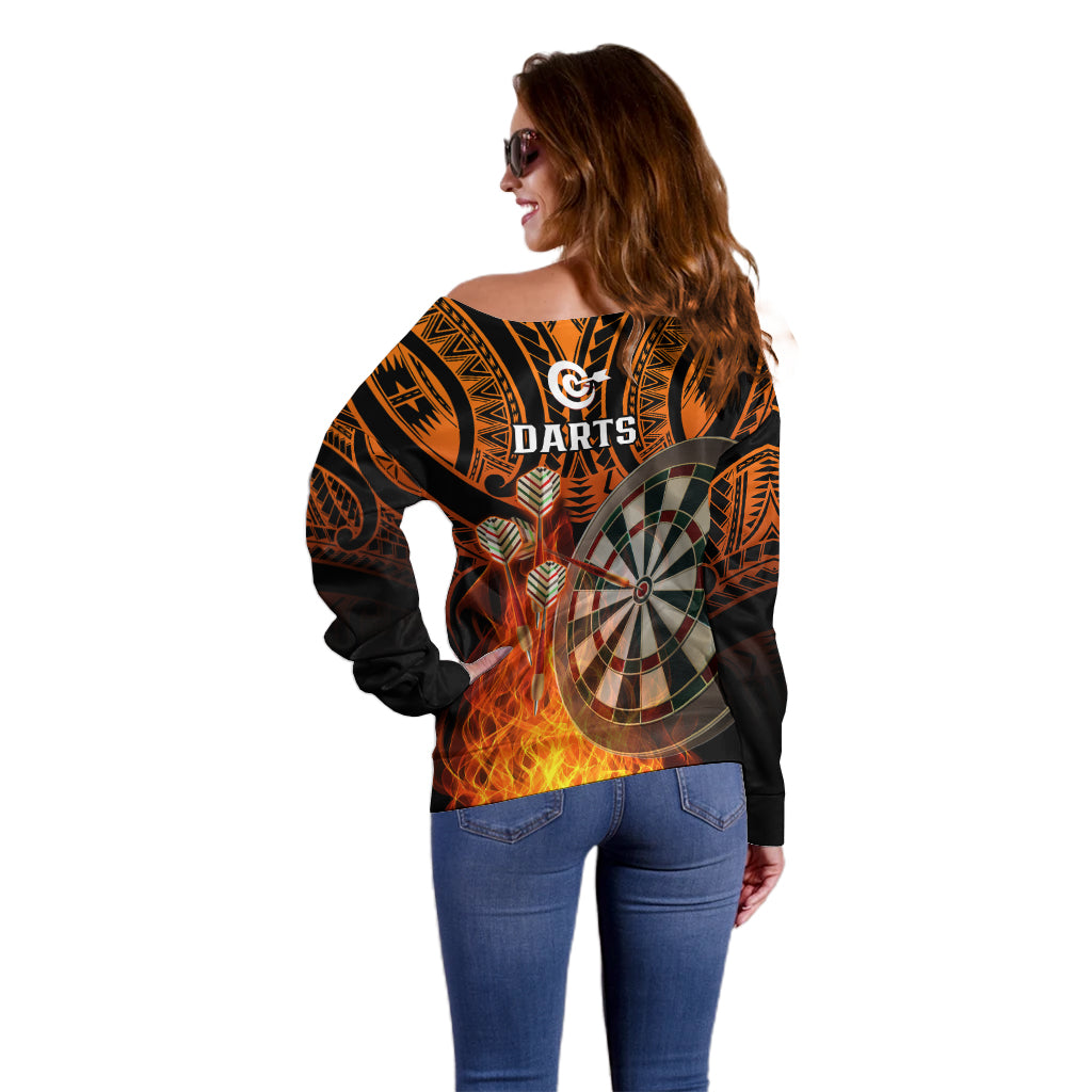 Personalised Polynesian Darts Off Shoulder Sweater Fire Burning With Tribal Tattoo LT14 - Polynesian Pride