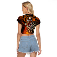 Personalised Polynesian Darts Raglan Cropped T Shirt Fire Burning With Tribal Tattoo LT14 - Polynesian Pride