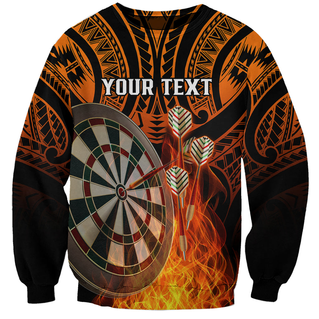 Personalised Polynesian Darts Sweatshirt Fire Burning With Tribal Tattoo LT14 Unisex Orange - Polynesian Pride