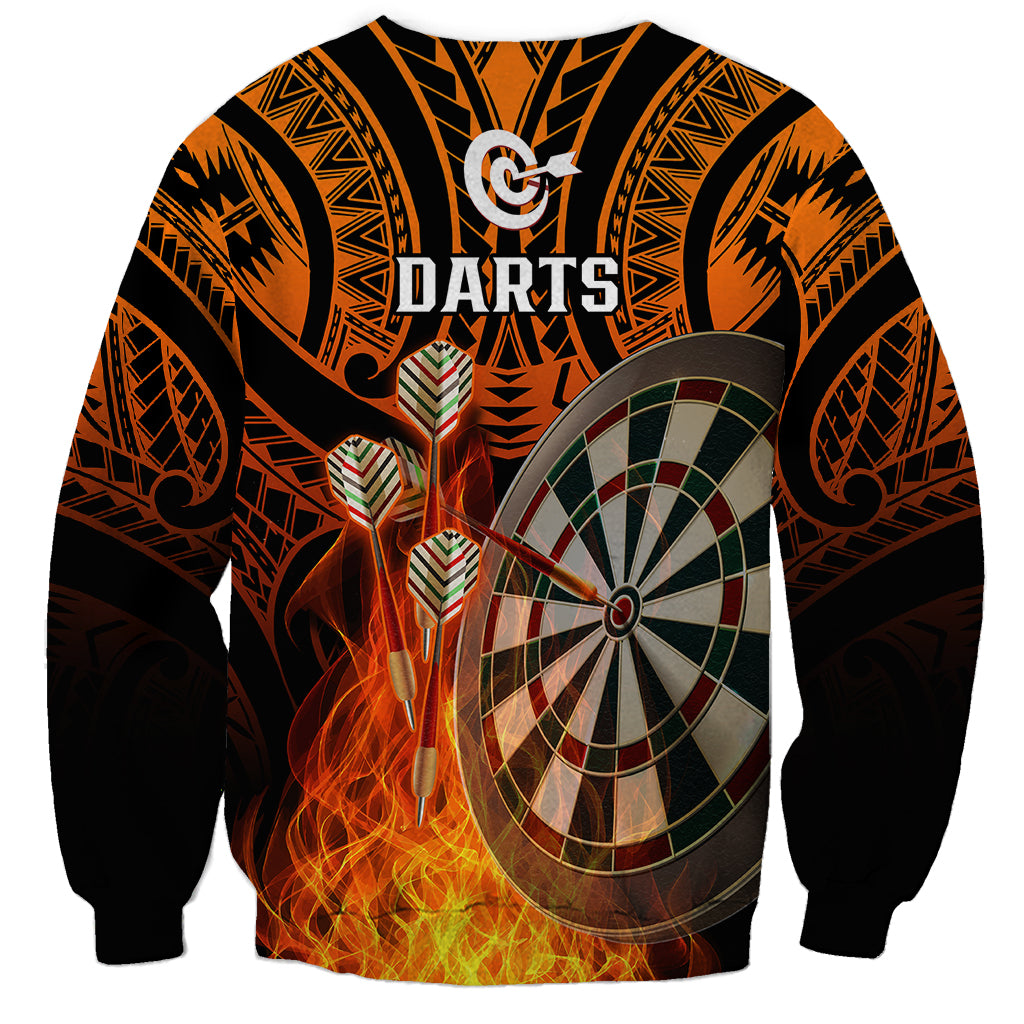 Personalised Polynesian Darts Sweatshirt Fire Burning With Tribal Tattoo LT14 - Polynesian Pride