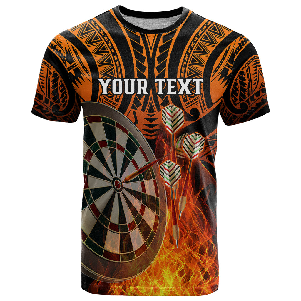 Personalised Polynesian Darts T Shirt Fire Burning With Tribal Tattoo LT14 Orange - Polynesian Pride
