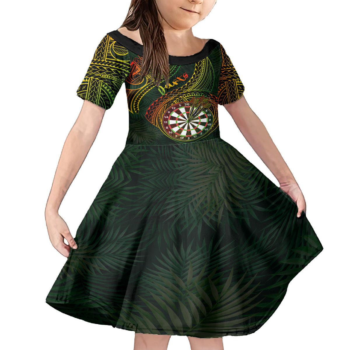 Personalised Polynesian Darts Family Matching Tank Maxi Dress and Hawaiian Shirt Dart Lovers Tribal Pattern Mix Tropical Leaves LT14 Daughter's Dress Reggae - Polynesian Pride