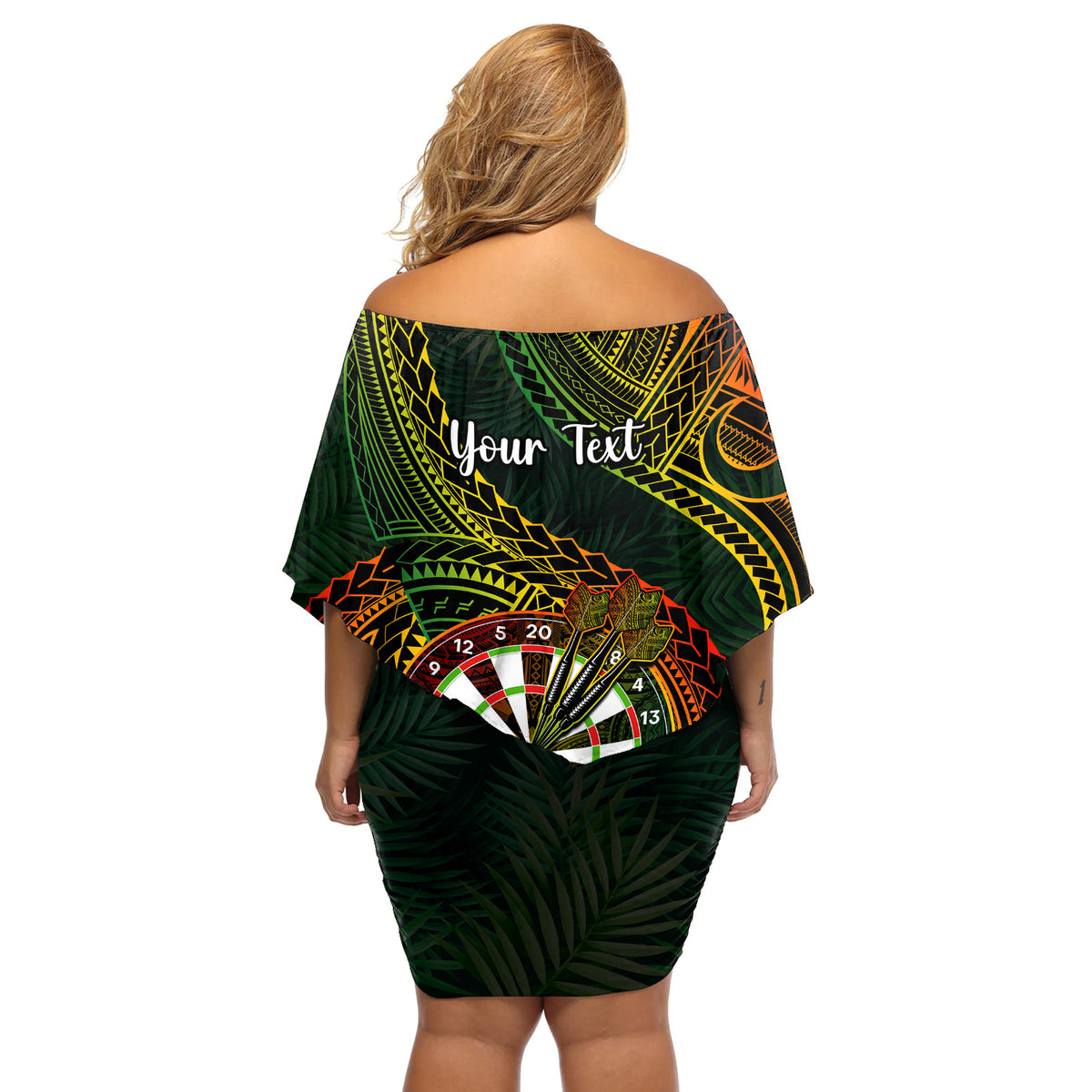 Personalised Polynesian Darts Off Shoulder Short Dress Dart Lovers Tribal Pattern Mix Tropical Leaves LT14 - Polynesian Pride