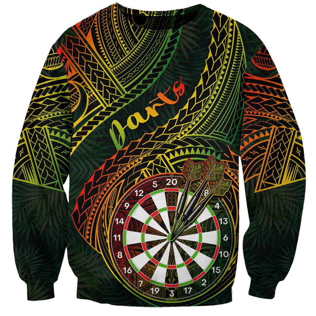 Personalised Polynesian Darts Sweatshirt Dart Lovers Tribal Pattern Mix Tropical Leaves LT14 Unisex Reggae - Polynesian Pride