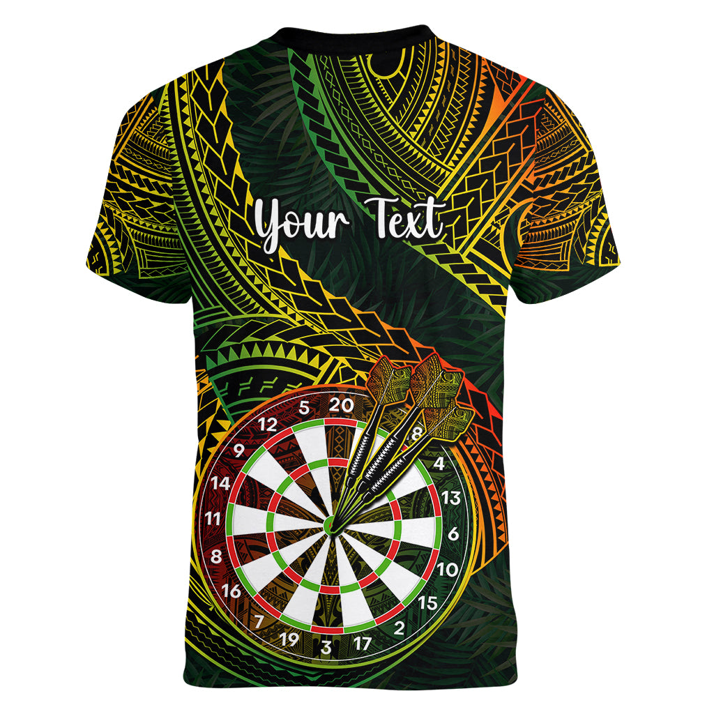 Personalised Polynesian Darts Women V Neck T Shirt Dart Lovers Tribal Pattern Mix Tropical Leaves LT14 - Polynesian Pride