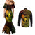 Hawaii Couples Matching Mermaid Dress and Long Sleeve Button Shirts Fish Hook Tattoo Mix Polynesian Plumeria Reggae Version LT14 - Polynesian Pride