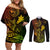 Hawaii Couples Matching Off Shoulder Short Dress and Long Sleeve Button Shirts Fish Hook Tattoo Mix Polynesian Plumeria Reggae Version LT14 Reggae - Polynesian Pride