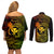 Hawaii Couples Matching Off Shoulder Short Dress and Long Sleeve Button Shirts Fish Hook Tattoo Mix Polynesian Plumeria Reggae Version LT14 - Polynesian Pride