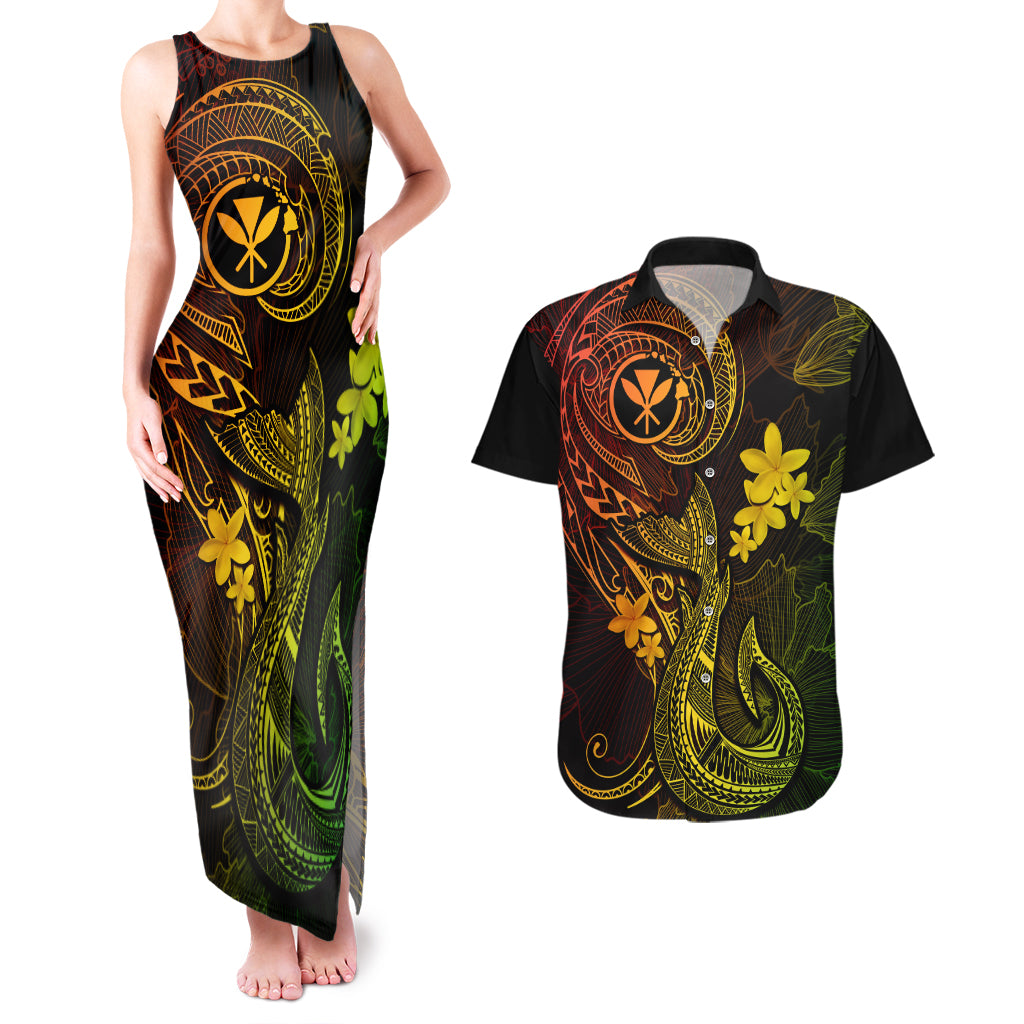 Hawaii Couples Matching Tank Maxi Dress and Hawaiian Shirt Fish Hook Tattoo Mix Polynesian Plumeria Reggae Version LT14 Reggae - Polynesian Pride