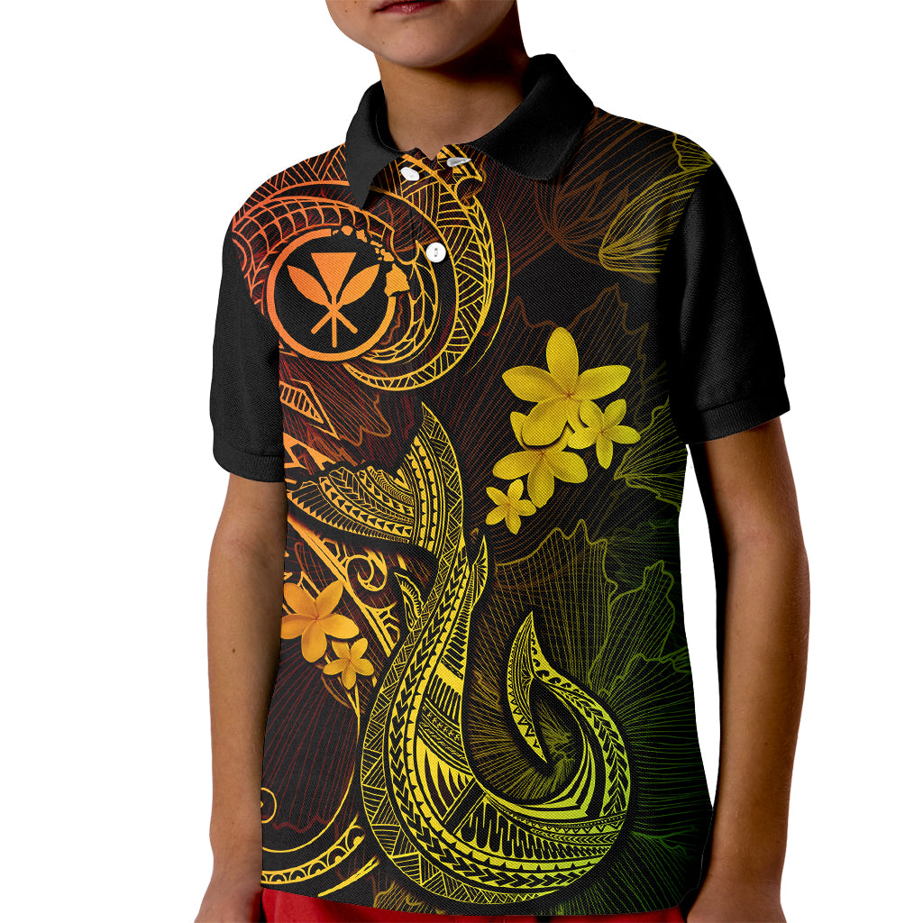 Hawaii Kid Polo Shirt Fish Hook Tattoo Mix Polynesian Plumeria Reggae Version LT14 Kid Reggae - Polynesian Pride