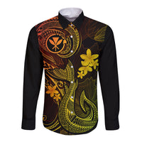 Hawaii Long Sleeve Button Shirt Fish Hook Tattoo Mix Polynesian Plumeria Reggae Version LT14 Unisex Reggae - Polynesian Pride