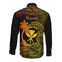 Hawaii Long Sleeve Button Shirt Fish Hook Tattoo Mix Polynesian Plumeria Reggae Version LT14 - Polynesian Pride