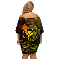 Hawaii Off Shoulder Short Dress Fish Hook Tattoo Mix Polynesian Plumeria Reggae Version LT14 - Polynesian Pride