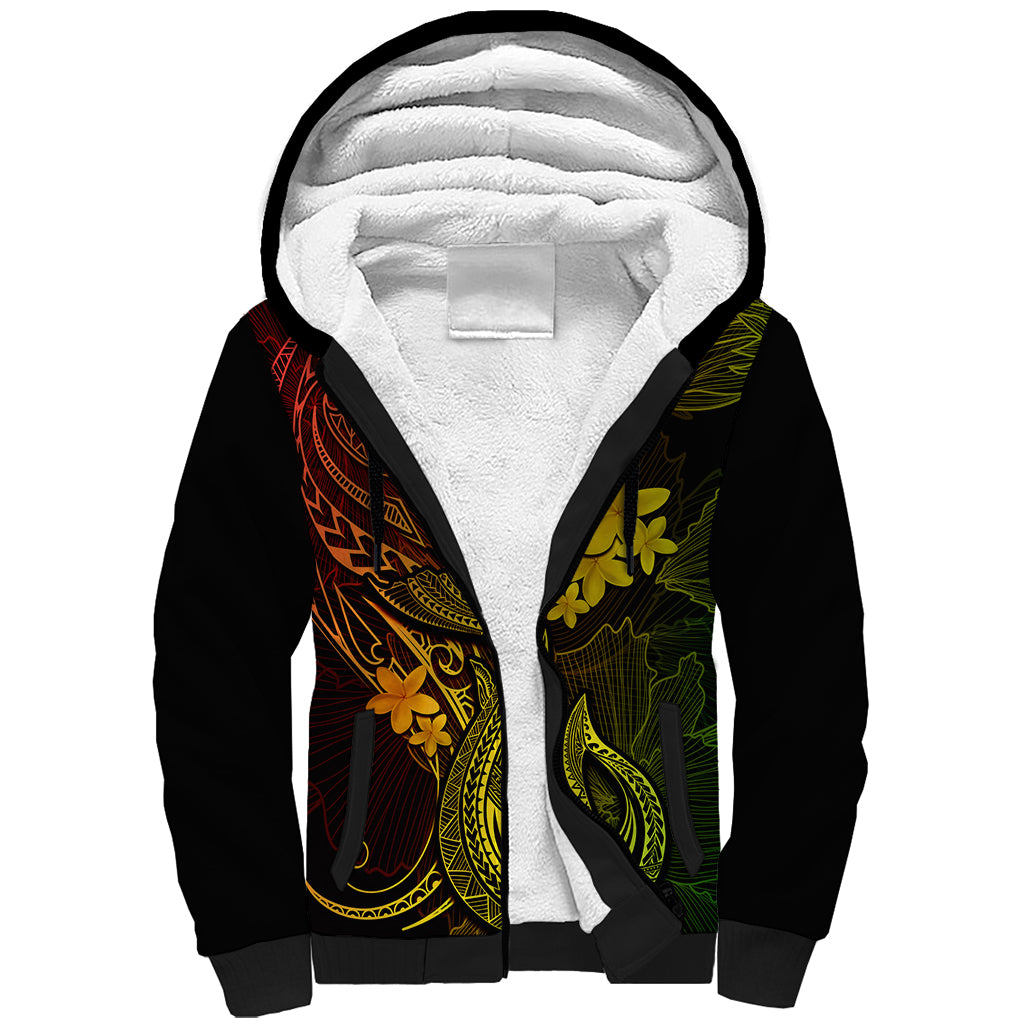 Hawaii Sherpa Hoodie Fish Hook Tattoo Mix Polynesian Plumeria Reggae Version LT14 Unisex Reggae - Polynesian Pride