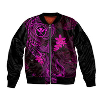 Hawaii Bomber Jacket Fish Hook Tattoo Mix Polynesian Plumeria Pink Version LT14 Unisex Pink - Polynesian Pride