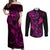 Hawaii Couples Matching Off Shoulder Maxi Dress and Long Sleeve Button Shirts Fish Hook Tattoo Mix Polynesian Plumeria Pink Version LT14 Pink - Polynesian Pride