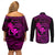 Hawaii Couples Matching Off Shoulder Short Dress and Long Sleeve Button Shirts Fish Hook Tattoo Mix Polynesian Plumeria Pink Version LT14 - Polynesian Pride