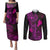Hawaii Couples Matching Puletasi Dress and Long Sleeve Button Shirts Fish Hook Tattoo Mix Polynesian Plumeria Pink Version LT14 Pink - Polynesian Pride