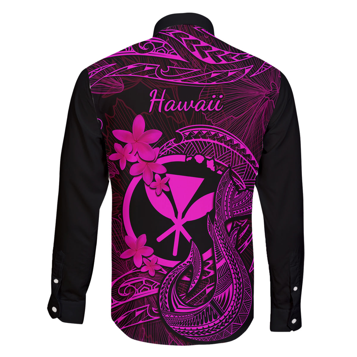 Hawaii Family Matching Off Shoulder Long Sleeve Dress and Hawaiian Shirt Fish Hook Tattoo Mix Polynesian Plumeria Pink Version LT14 - Polynesian Pride