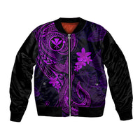 Hawaii Bomber Jacket Fish Hook Tattoo Mix Polynesian Plumeria Purple Version LT14 Unisex Purple - Polynesian Pride