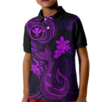 Hawaii Kid Polo Shirt Fish Hook Tattoo Mix Polynesian Plumeria Purple Version LT14 Kid Purple - Polynesian Pride