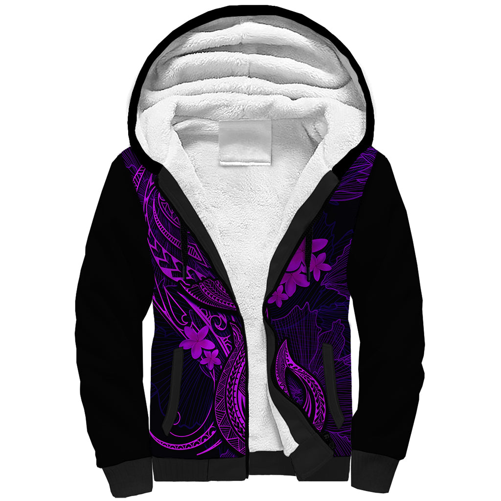 Hawaii Sherpa Hoodie Fish Hook Tattoo Mix Polynesian Plumeria Purple Version LT14 Unisex Purple - Polynesian Pride
