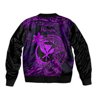 Hawaii Sleeve Zip Bomber Jacket Fish Hook Tattoo Mix Polynesian Plumeria Purple Version LT14 - Polynesian Pride