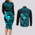 Hawaii Couples Matching Long Sleeve Bodycon Dress and Long Sleeve Button Shirts Fish Hook Tattoo Mix Polynesian Plumeria Turquoise Version LT14 - Polynesian Pride