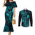 Hawaii Couples Matching Mermaid Dress and Long Sleeve Button Shirts Fish Hook Tattoo Mix Polynesian Plumeria Turquoise Version LT14 Turquoise - Polynesian Pride