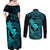 Hawaii Couples Matching Off Shoulder Maxi Dress and Long Sleeve Button Shirts Fish Hook Tattoo Mix Polynesian Plumeria Turquoise Version LT14 - Polynesian Pride